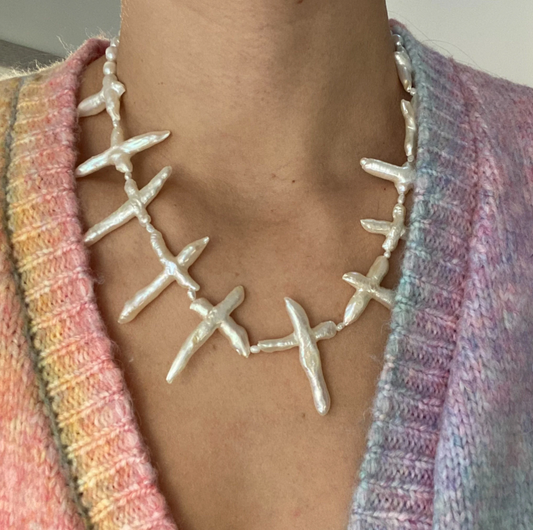 Pearl Cross Beaded Necklace