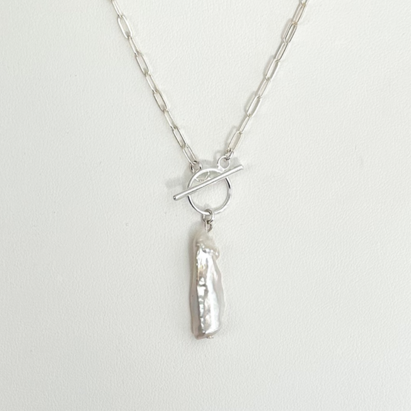 Baroque Pearl Silver Toggle Necklace