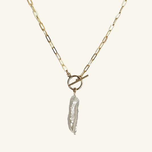 Baroque Pearl Gold Toggle Necklace