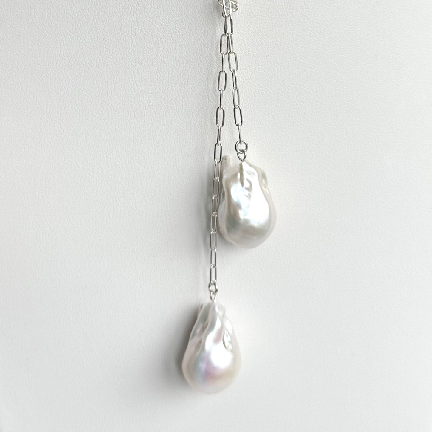 Baroque Pearl Silver Chain Lariat
