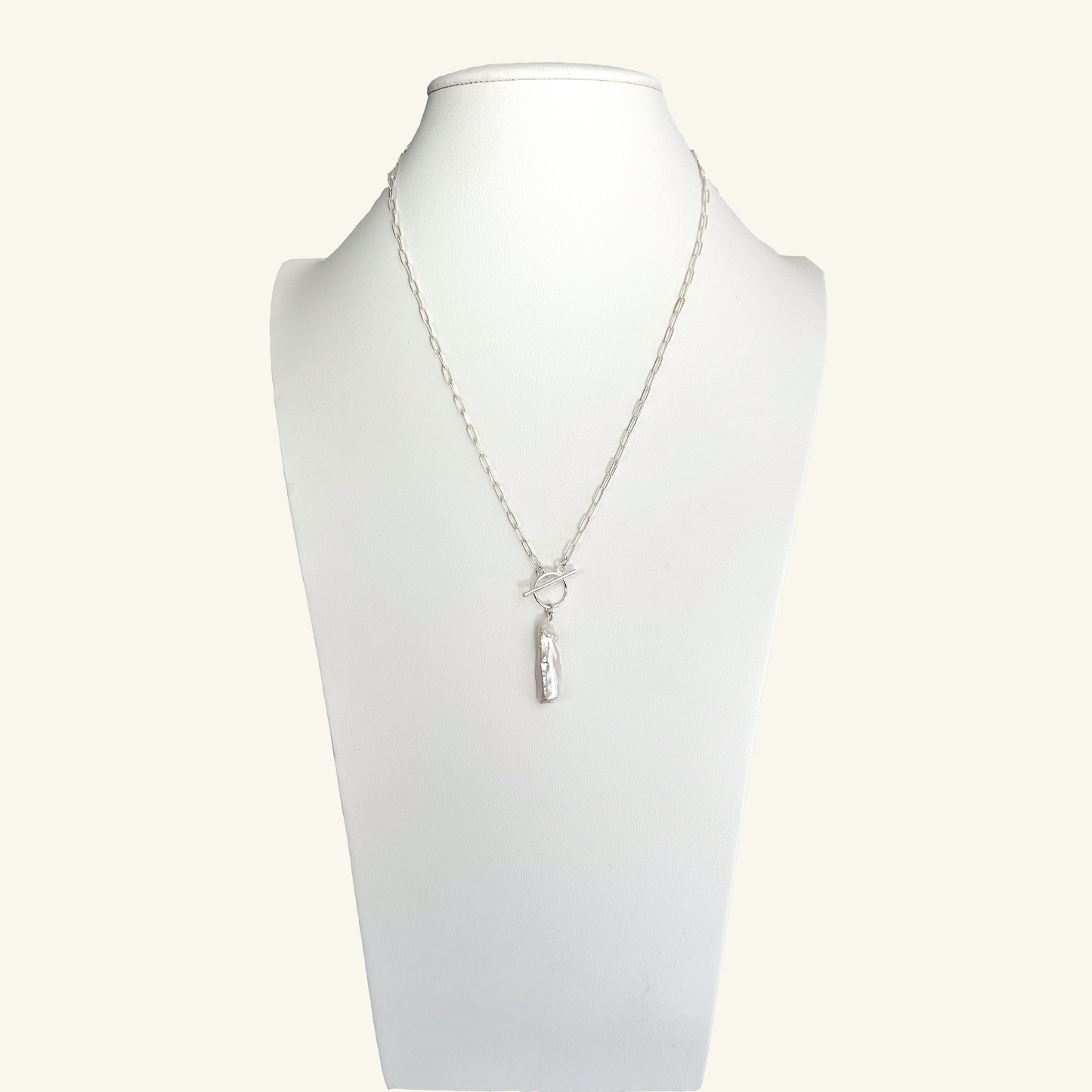 Baroque Pearl Silver Toggle Necklace