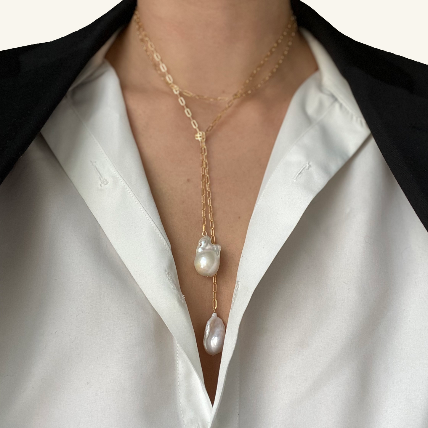 Baroque Pearl Gold Chain Lariat